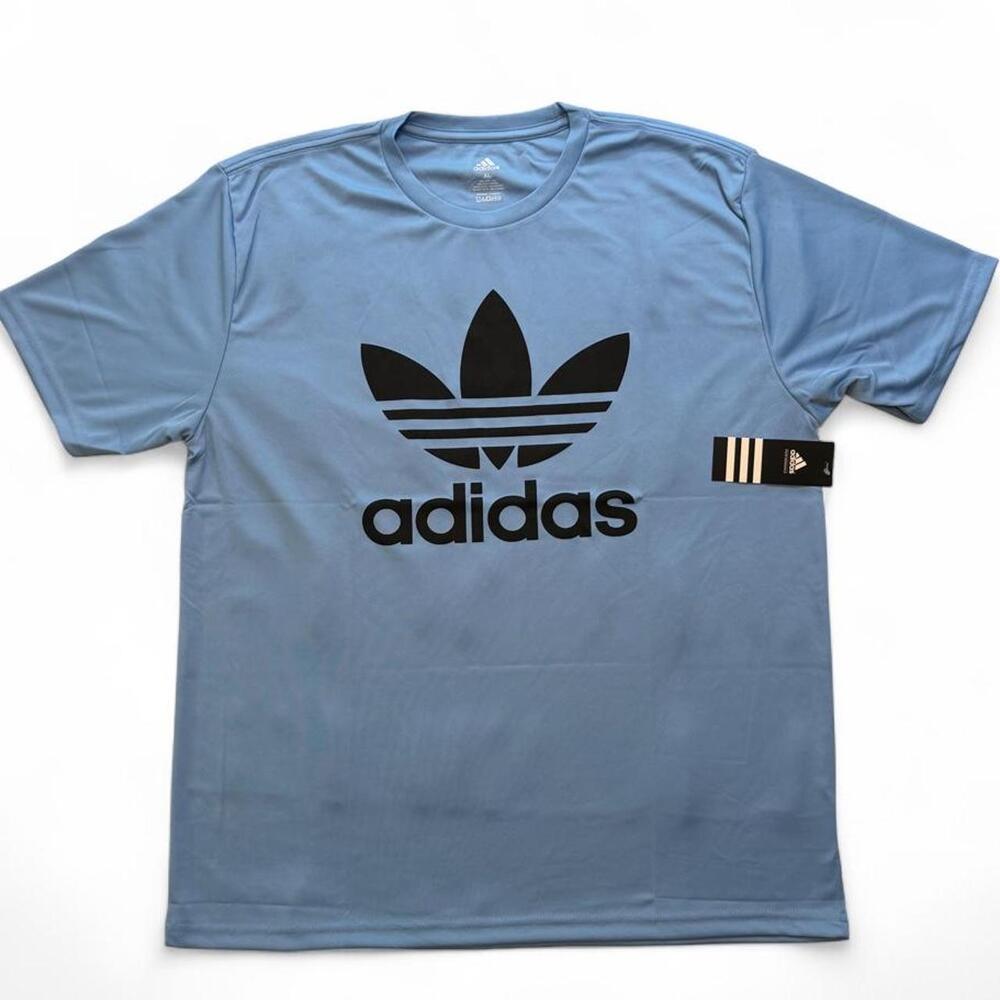 Adidas blue polyester & cotton t-shirt with black logo size XL brand new with ta